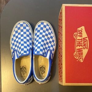 Vans Unisex Blue Checkered Slip-On Shoes
